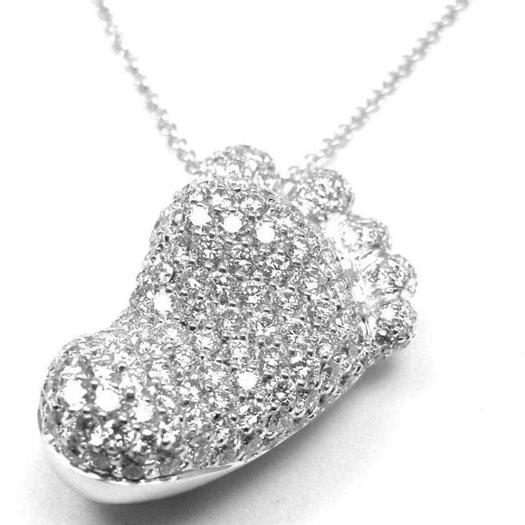 New! Authentic Pasquale Bruni 18k White Gold Diamond Foot Prints Orme Necklace - Picture 1 of 10